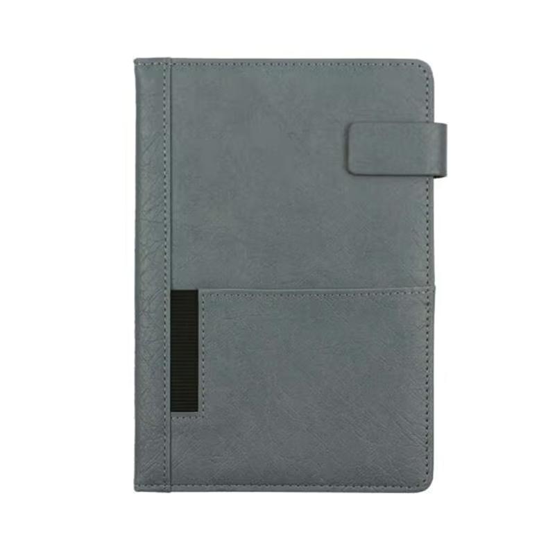 Gray - PU Notebook With Front Pocket, Magnetic Flap & Page Mark Ribbon